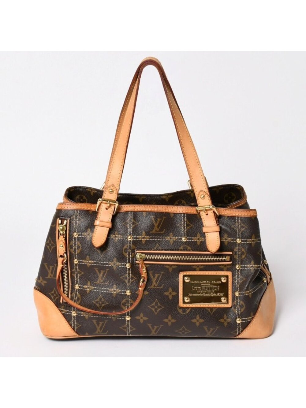 Louis Vuitton Rivet Handbag Monogram Leather Brown Gold